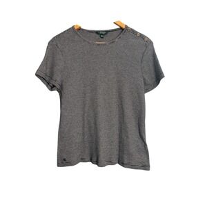 Lauren Ralph Lauren Women's Striped Short Sleeve Button Shoulder Detail Size‎ L